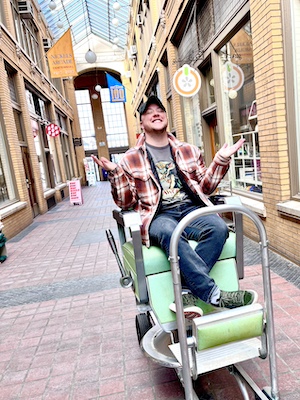 Landon Riding a Barber Chair.